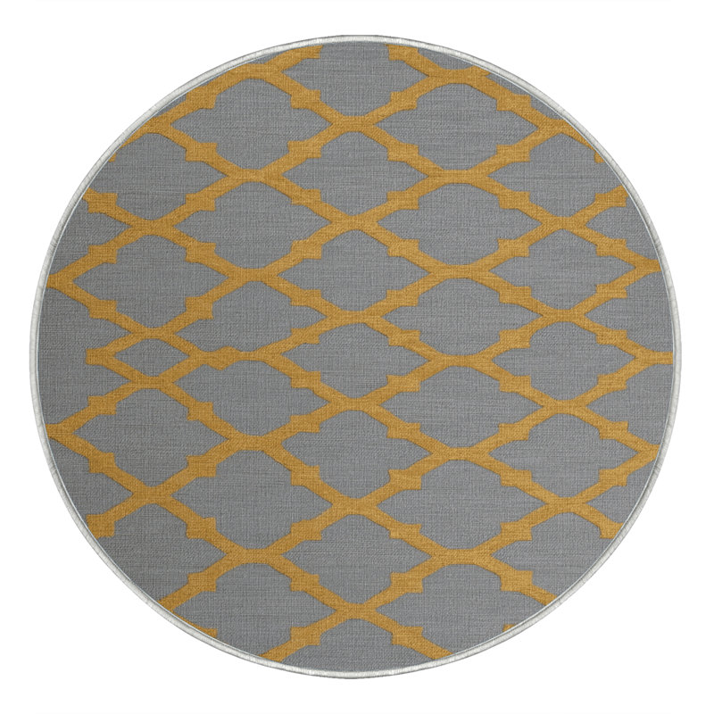 Machine Washable Trellis Green Area Rug, Round 7'
