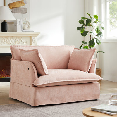 47.2 Inch Oversized Accent Chair with Dual-Port Charging, Modern Design Base & Armrest, Throw Pillows, Deep and Wide Seat, Cloud-Like Comfy Single Sofa, Chenille Armchair for Living Room & Apartment