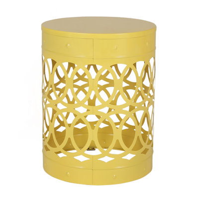 Modern Cylindrical End Table with Iron-Cut Design