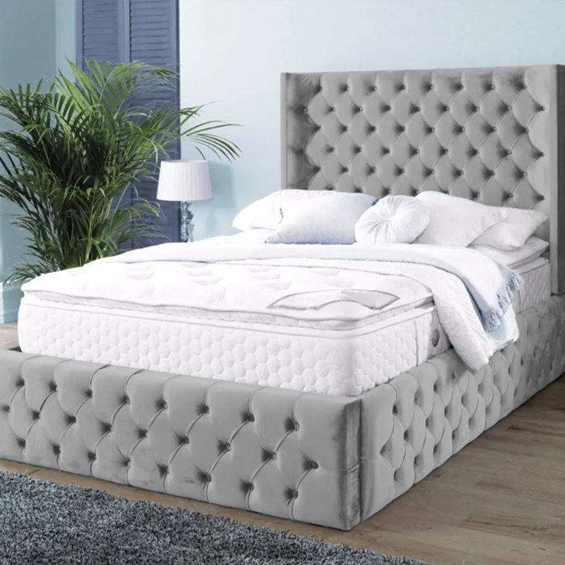 Buckingham Chesterfield Velvet Upholstered Bed Frame - Deep Button, Sprung Slats, Super King (6'), Silver
