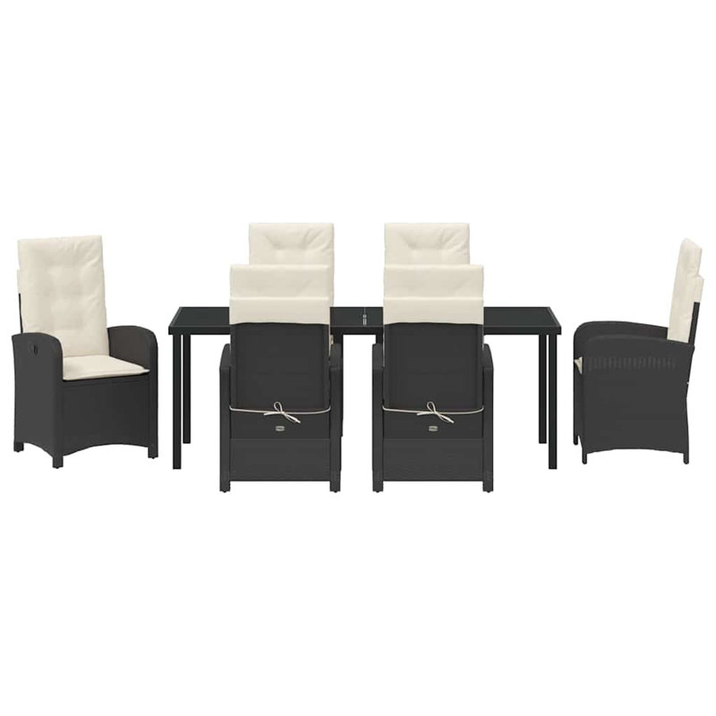  Ensemble de salle à manger de jardin avec coussin 7 pièces en rotin de polyester noir, Beige Cushion/Black Frame, 6
