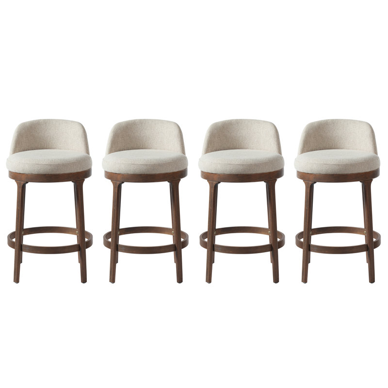 Elio Modern Minimalist Rubberwood Upholstered Counter Stool with Ergonomic Backrest, 4, Beige Seat/Walnut Frame