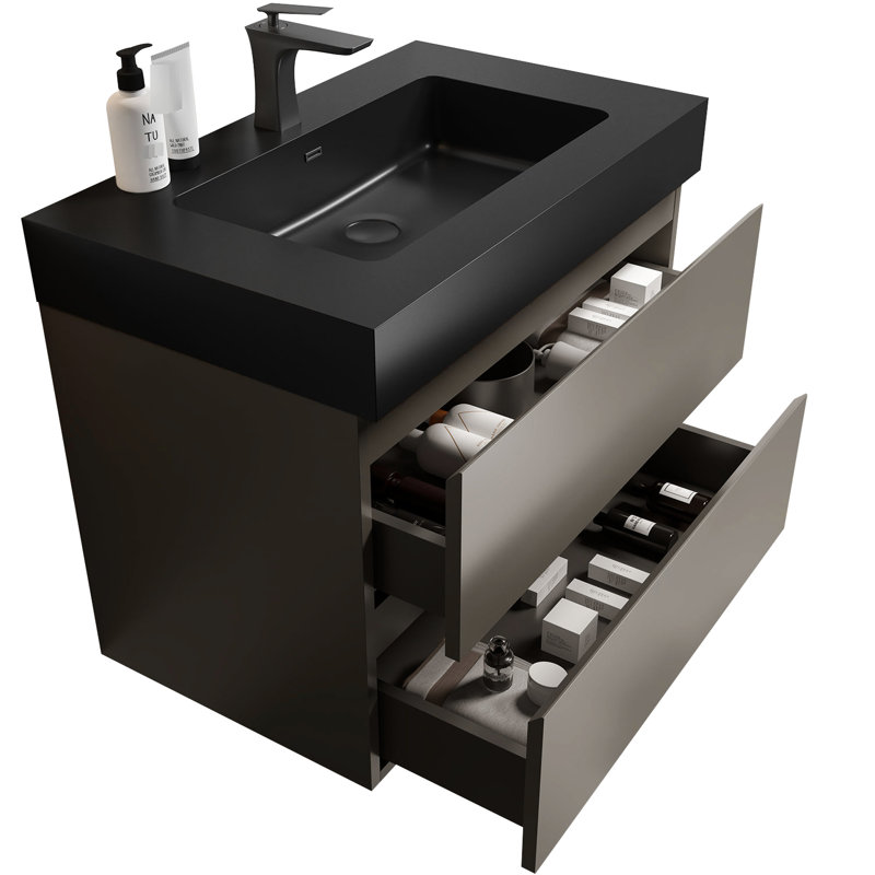 Meuble-lavabo gris 30 po pour - Chic moderne, grand rangement, grand espace lisse et silencieux, fonctionnement, Gray, Noir