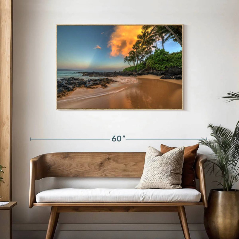 Lever de soleil Secret Cove, Cadre flottant en bois naturel, 40 po x 27 po