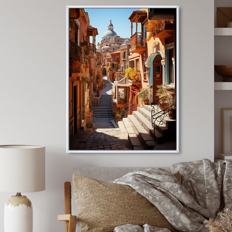 Espagne, aperçu de Tolède - art mural de salon urbain, H 44 po x l 34 po x P 1,5 po, Cadre flottant blanc