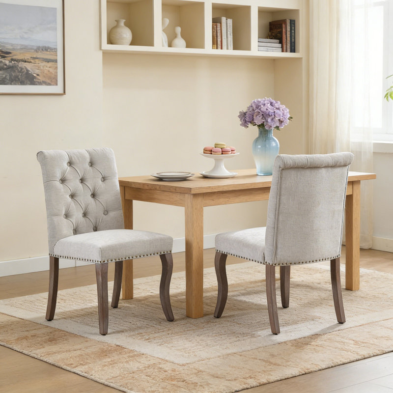 Chaise de salle à manger rembourrée en tissu de chenille, Beige