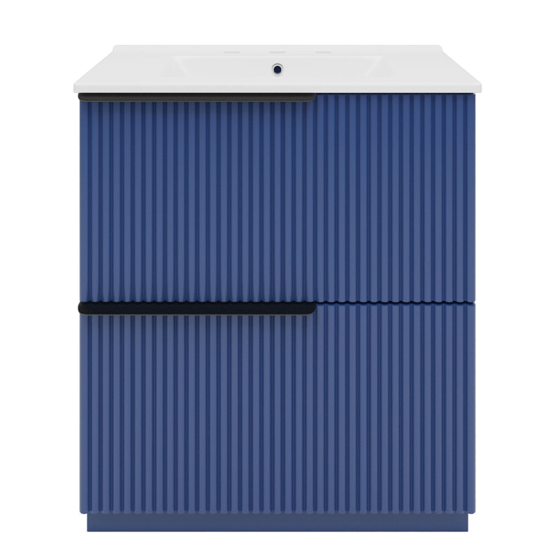 Meuble-lavabo de 30 po de couleur bleue avec glissières de tiroir à fermeture en douceur, trou de déversement et cloison intérieure réfléchie, tiroirs d'extension, glissières