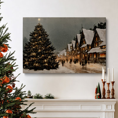 Tableau mural 2D sur toile représentant un sapin de Noël enneigé vintage - Décoration de Noël