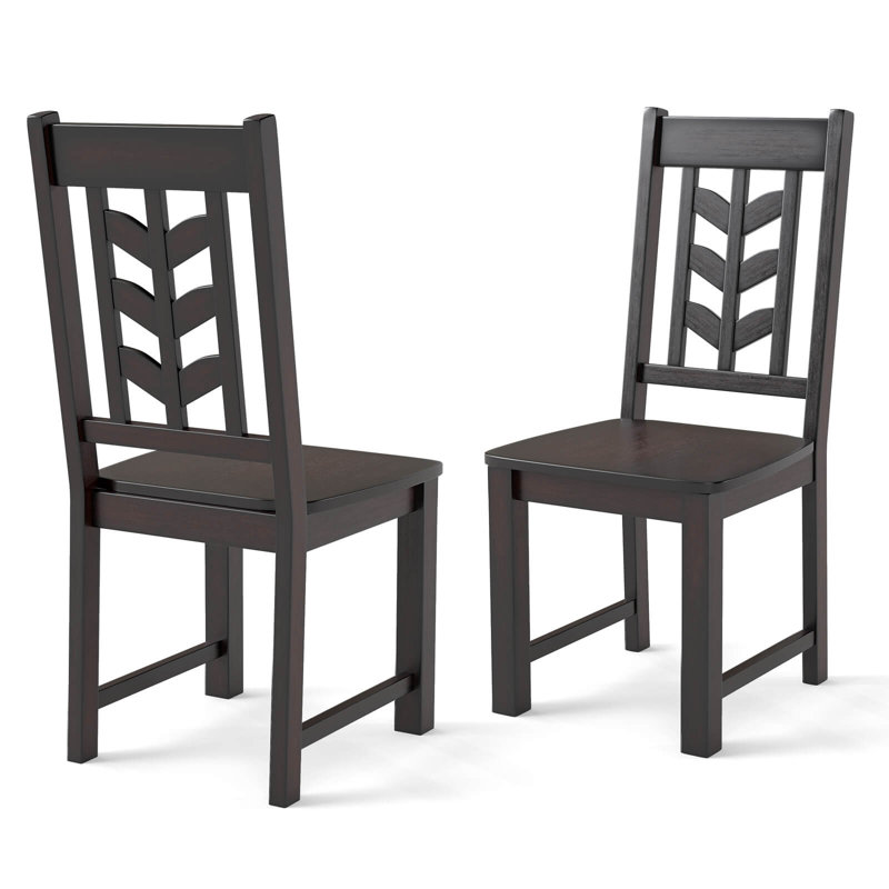 Dining Chair Set Of 4 With Rubber Wood Frame & Leaf-shape High Back For Kitchen, 2, Brown