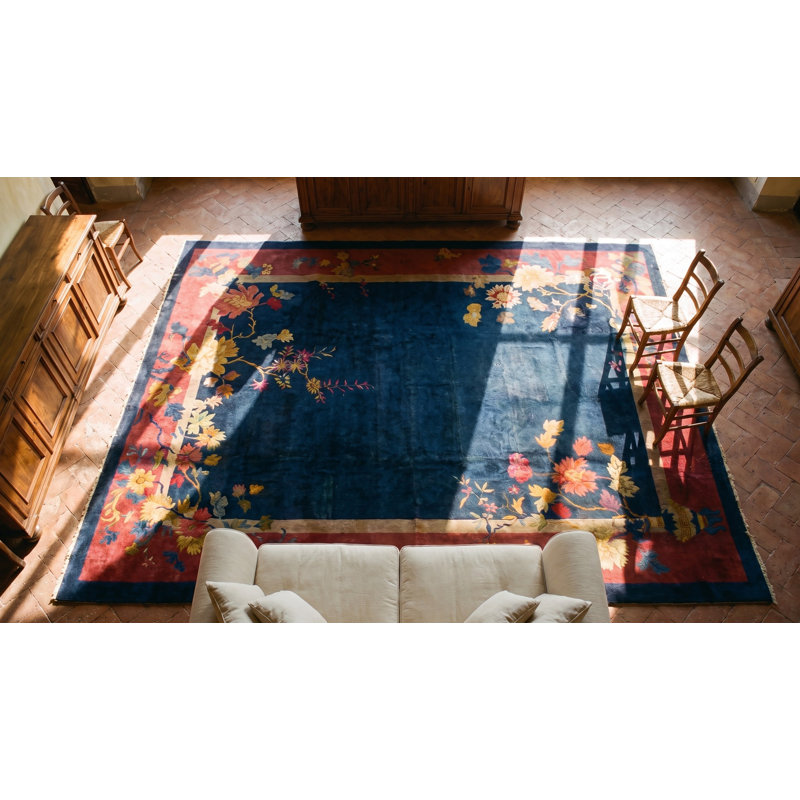 Tapis art déco chinois antique bleu marine