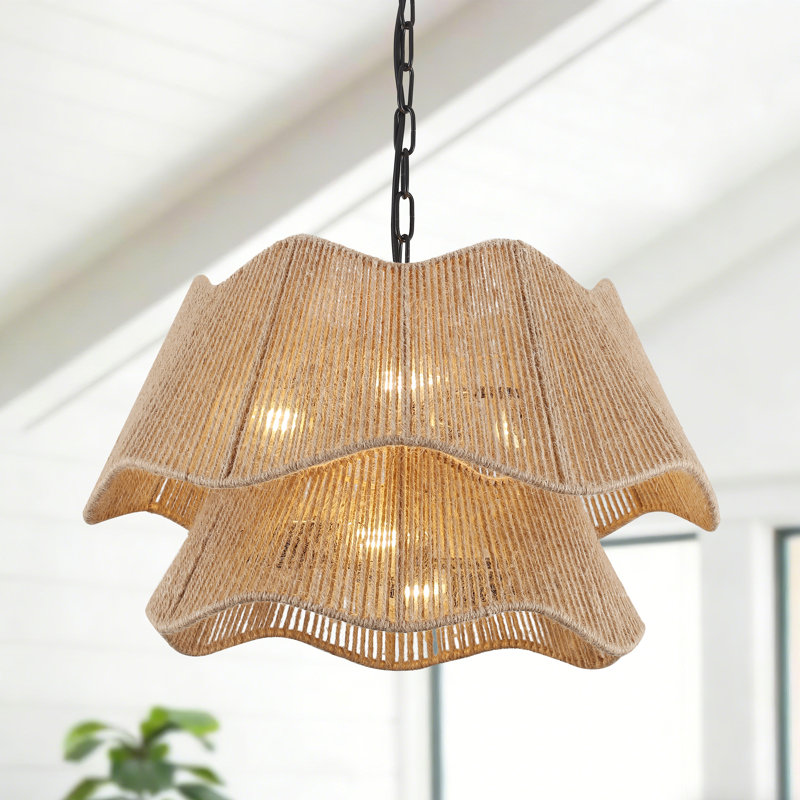 Lustre 5 lumières en corde de chanvre tissé à la main