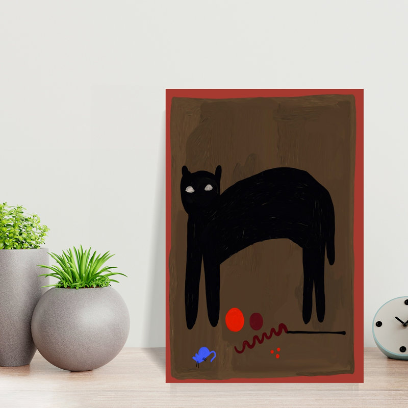 Black Cat Stares Abstract Modern Cat Wall Art Print 1 Piece Wrapped Canvas Wall Art, 45.72cm H x 30.48cm W