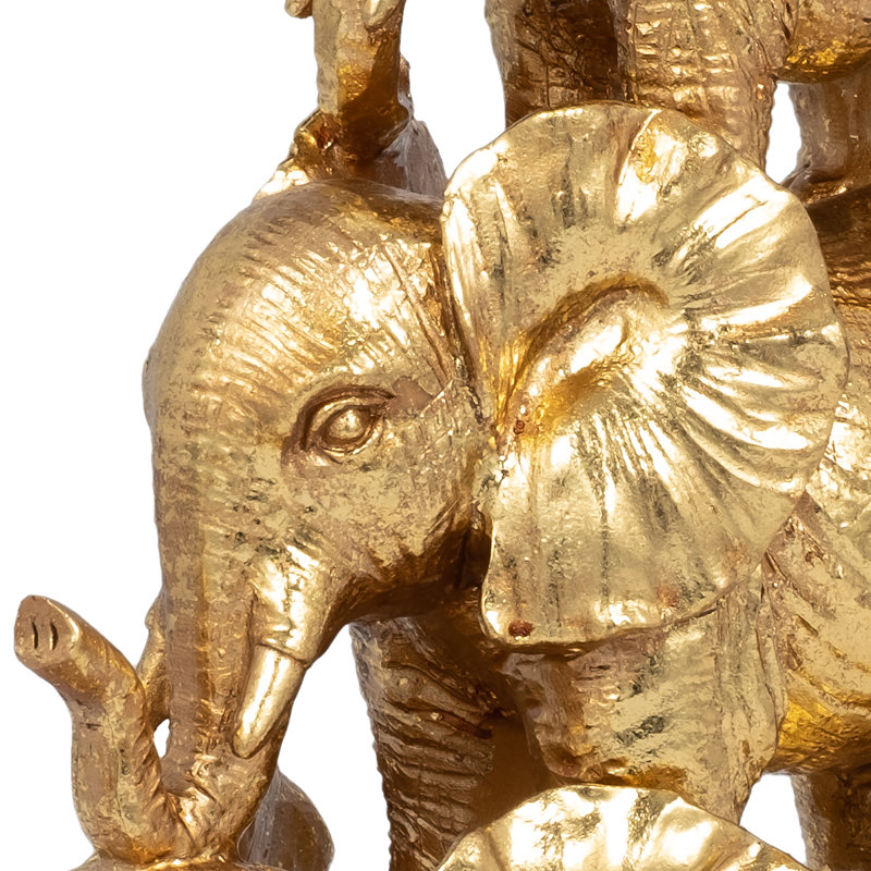 Statue d'éléphant empilé pour la décoration intérieure - objet de sculpture décoratif pour décoration de table ou de salon - 10 po, doré et métallique
