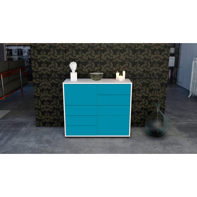 Reaon 92cm Sideboard, White/Turquoise