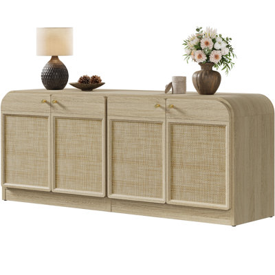 Boho TV Stand for TVs Up To 65" with 4 Rattan Storage Cabinets