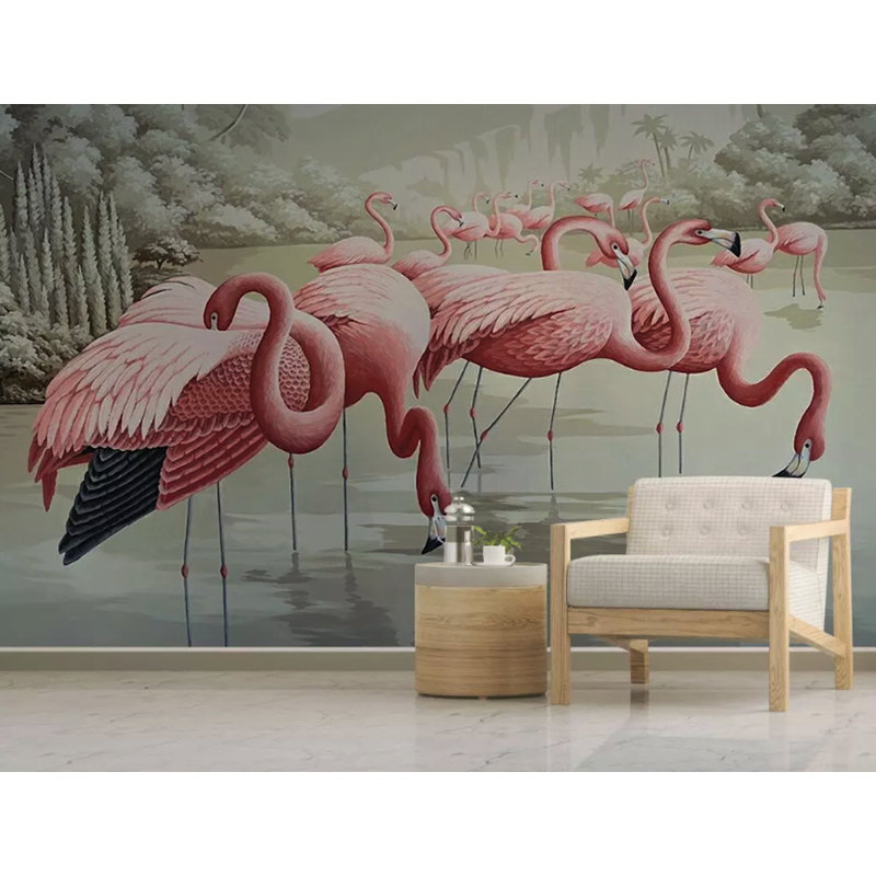 Papier peint amovible rétro Flamingo, L 9 po x l 15 po