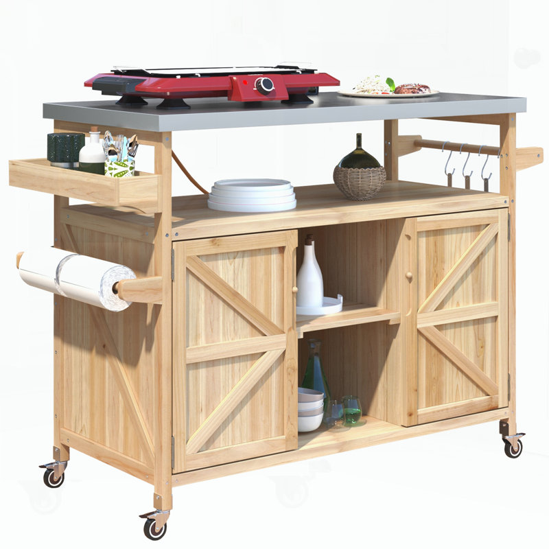 Îlot de cuisine extérieur, chariot à roulettes et armoire de rangement, support à épices, support à serviettes pour la cuisine et le barbecue