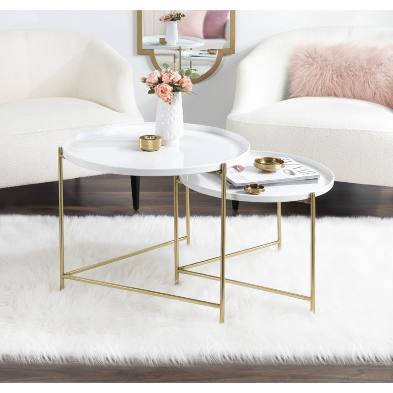 Ensemble de tables basses 2 pièces Jonquin, Or, Blanc