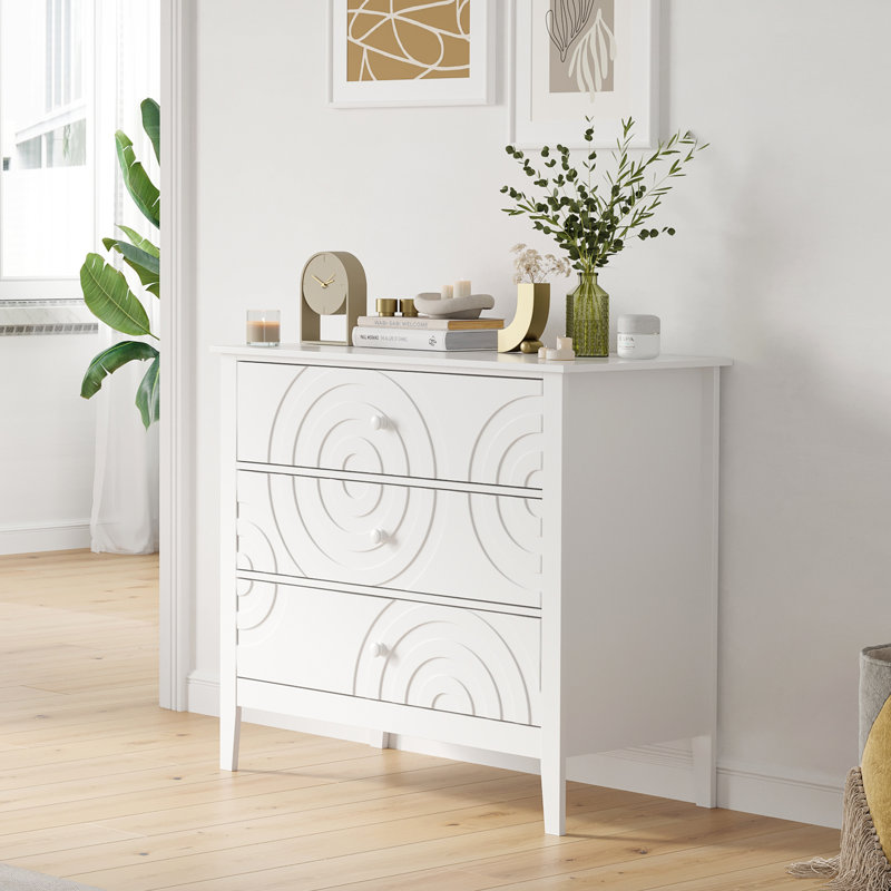 3-Drawer Wood Dresser,31.9" Width,30.1" Height, White