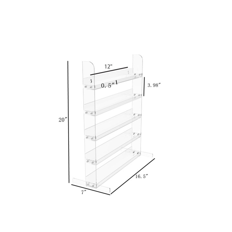 Support de comptoir mural pour vernis à ongles 15,9 po x 20,0 po x 7,0 po Leandra, 5 tablettes ouvertes, acrylique - transparent
