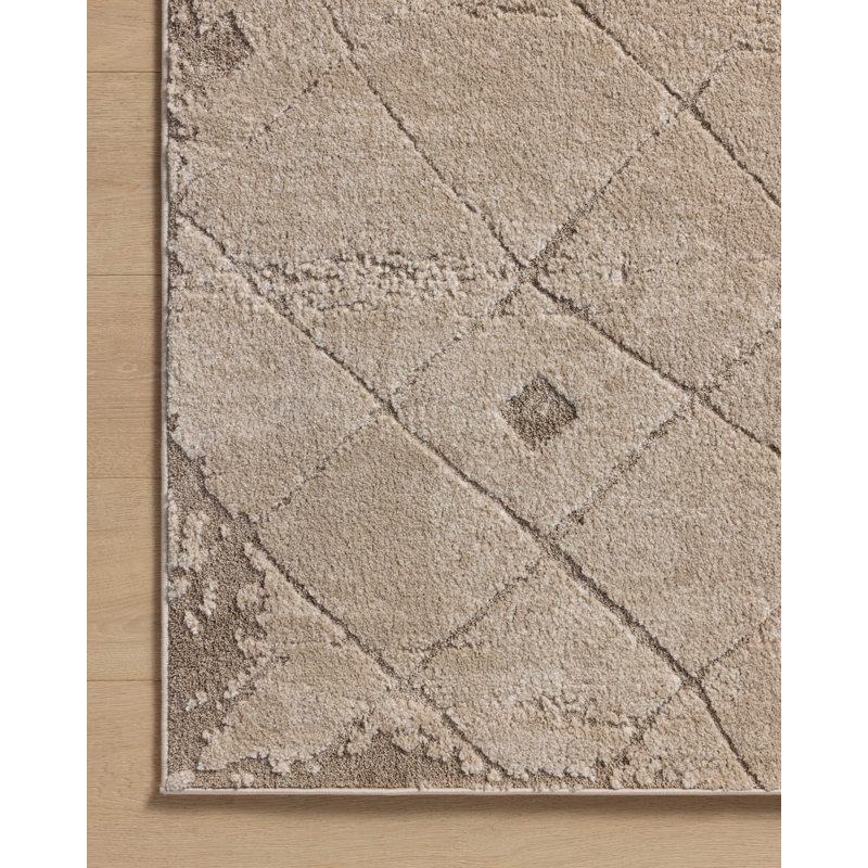 Beige and Natural High Pile Abstract Area Rug