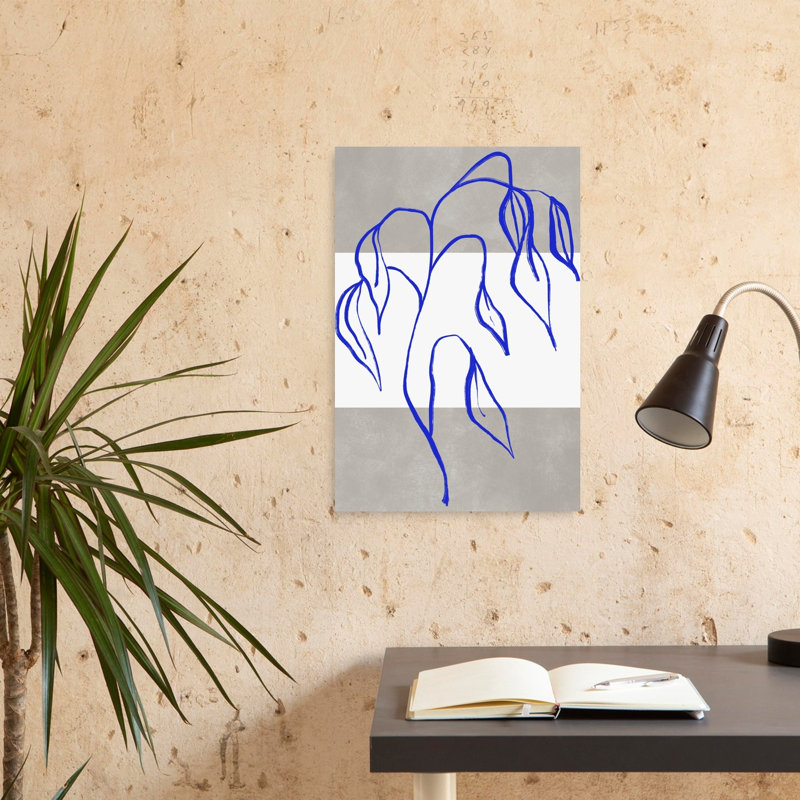 Élégance bleue - Tableau abstrait minimaliste moderne représentant un cheval et des plantes dans un paysage - Impression d'art mural
