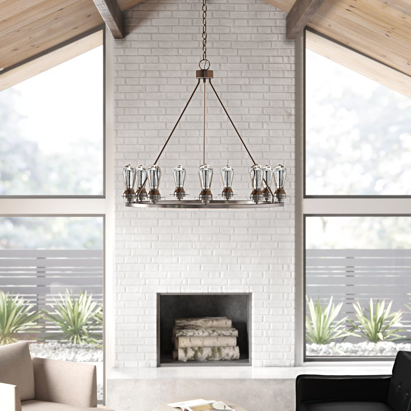 Lustre de ferme 9 lumières 9 lumières, Nickel brossé