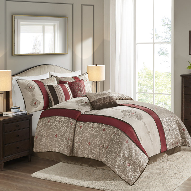 Couette rouge Queen - Avec 2 oreillers carrés et literie lavable à la machine