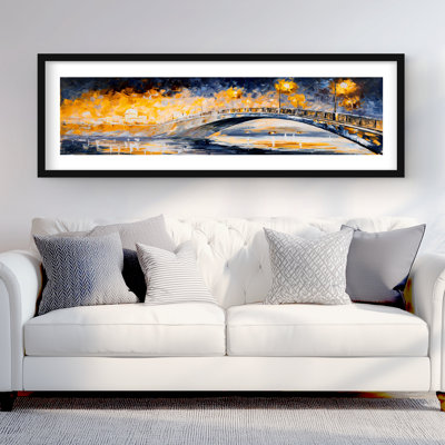 Bridge in the Moonlight - Cities Yellow Framed Matted Print