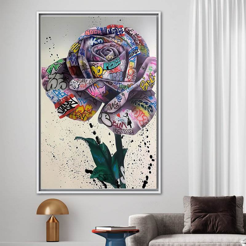 "Banksy", art de rue graffiti coloré inspiré de Banksy pour une décoration intérieure moderne, H 39 po x l 93 po