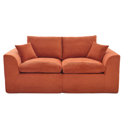 Nuage orange à 2 places, canapé modulaire modulaire avec coussins amovibles, mousse à haute densité, courbe ergonomique, aucun assemblage requis pour un velours côtelé doux facile à vivre, housses amovibles résistantes, requises