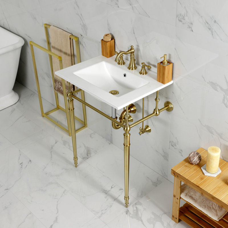 Lavabo de salle de bain console Edwardian, Laiton brossé, Centres de 8 po