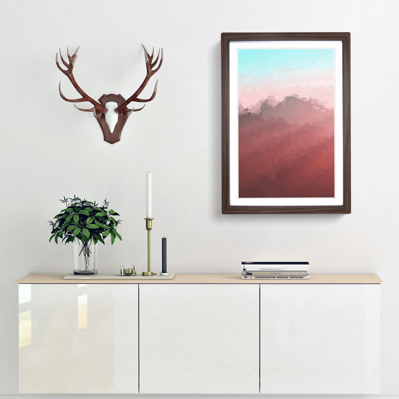 Pink Sunlit Mountains - Framed Print, 91cm H x 60cm W x 2cm D, Walnut