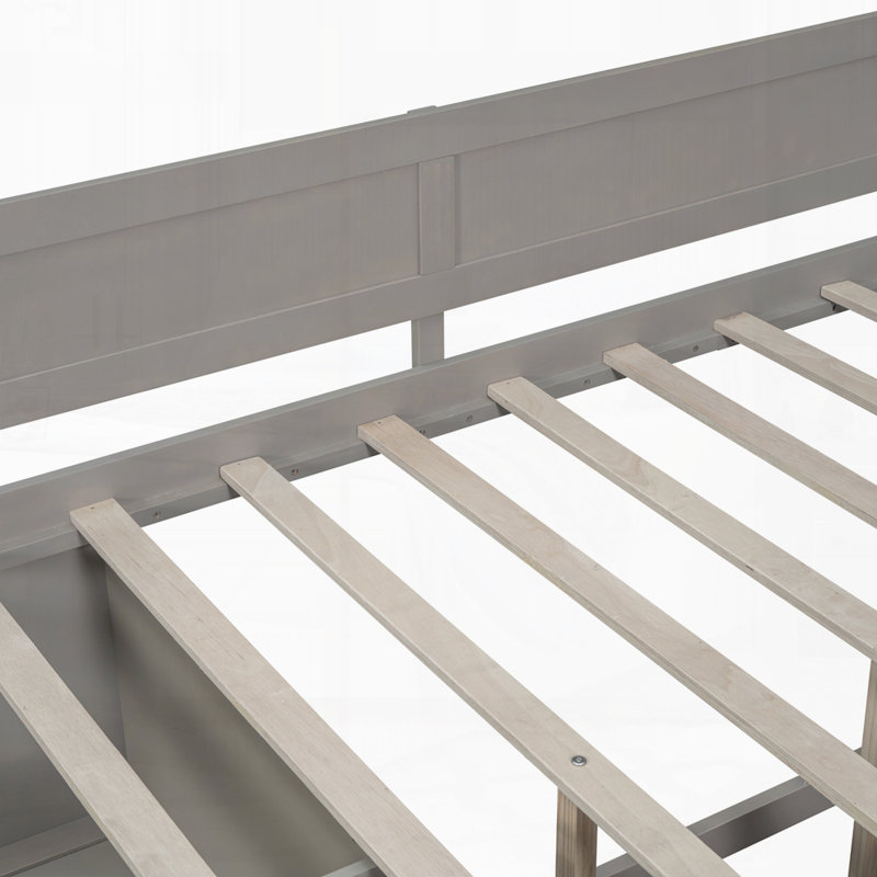 Lit de jour moderne avec tiroirs et tablettes, Gris, Double
