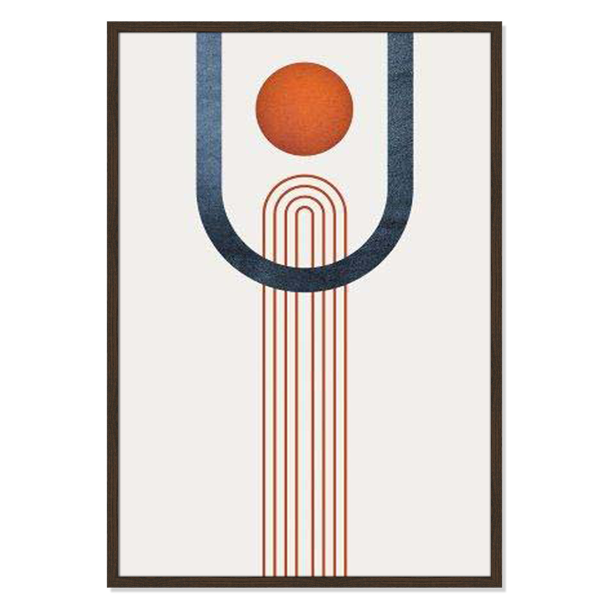 Minimalist Mid Century Orange Navy III By Urban Epiphany - Framed Art Full Bleed, Walnut, 41.5" H x 29.5" W x 0.75" D