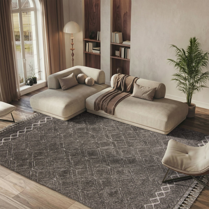 Powell Geometric Hand-Tufted Charcoal Area Rug, Rectangle 8' x 10'