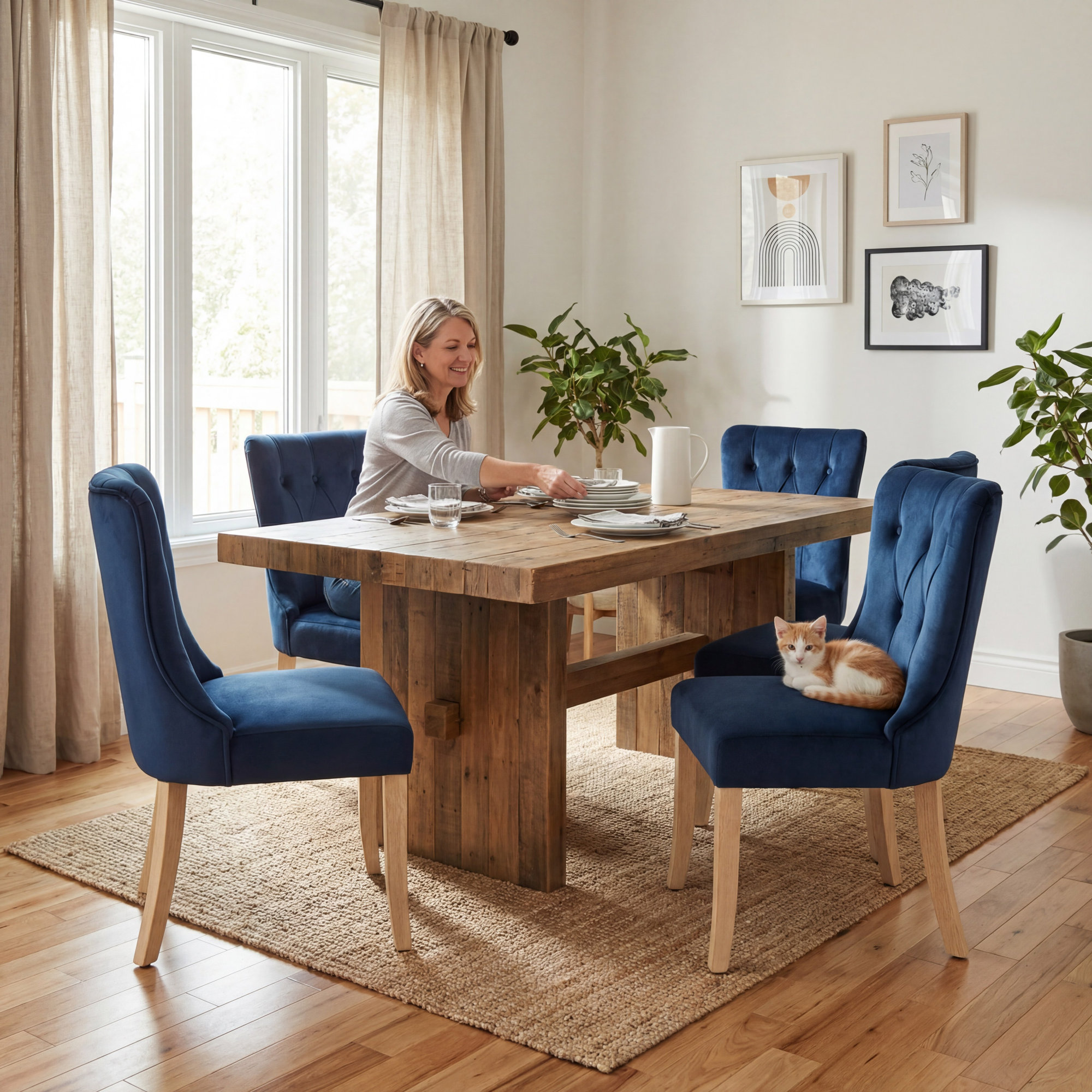 Dutton Upholstered Dining Chair, Navy Blue Velvet