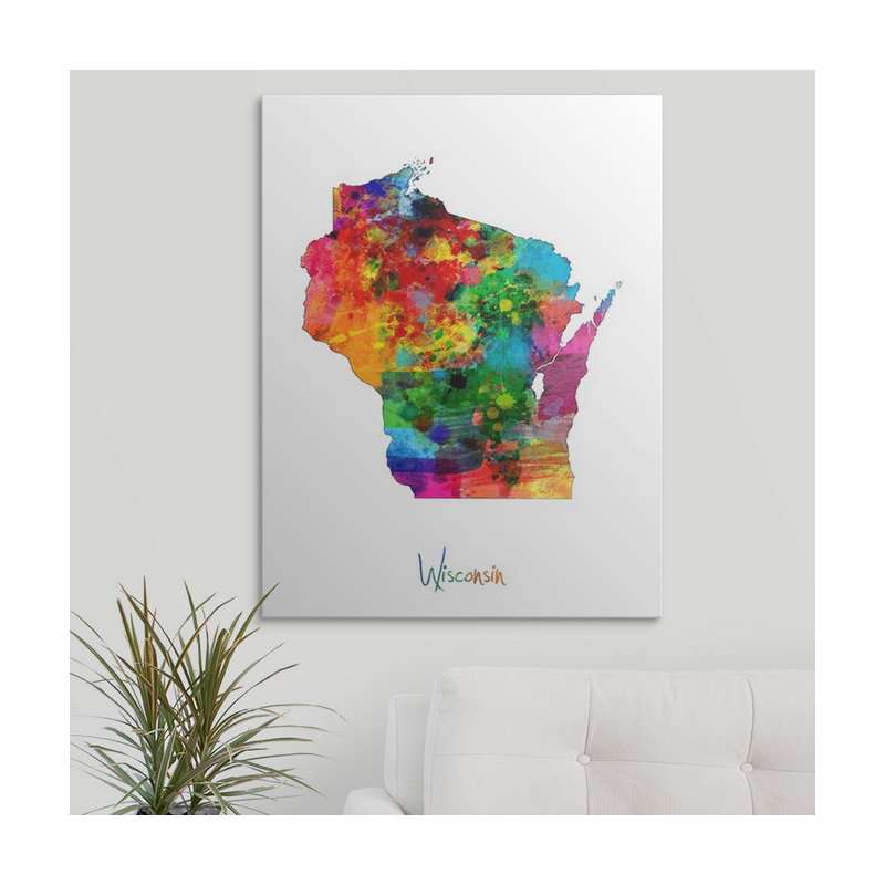 «Wisconsin Map» par Abarca, impression, H 48 po x l 36 po x P 1,5 po, Toile