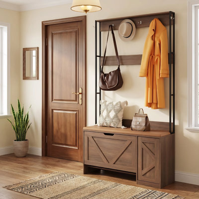 Banc de rangement rembourré pour chaussures avec armoire à 2 niveaux