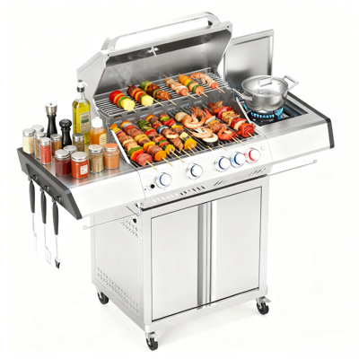 R.W.FLAME Elite 4-Burner 304 Stainless Steel Propane Gas Grill With Side Burner – 42,000 Btu Premium Outdoor Bbq Grill, All-Stainless Steel Construction, Portable For Family BBQs & a Great Holiday Giftr.