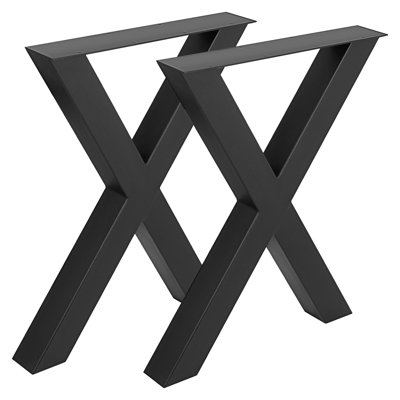 Ensemble de 2 pieds de table robustes en acier à structure en X, hauteur 28 po x largeur 30 po, base de table de salle à manger thermolaquée noire avec plaques de montage pré-percées