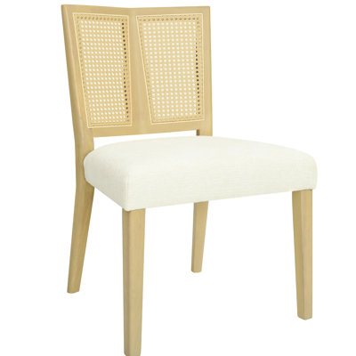 Chaise de salle à manger sans accoudoirs de style Mid-Century, bois de frêne et beige, revêtue pour une salle à manger de luxe, structure en bois d'hévéa, style de chaises de soutien de 300 lb, confort, stabilité