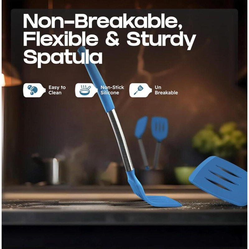 Silicone Spatula Set - Turner Spatulas Silicone Heat Resistant 600°F - Slotted & Solid Silicone Spatulas For Cooking Fish, Eggs, Pancakes Flipper – Silicone Cooking Utensils Set – Mist