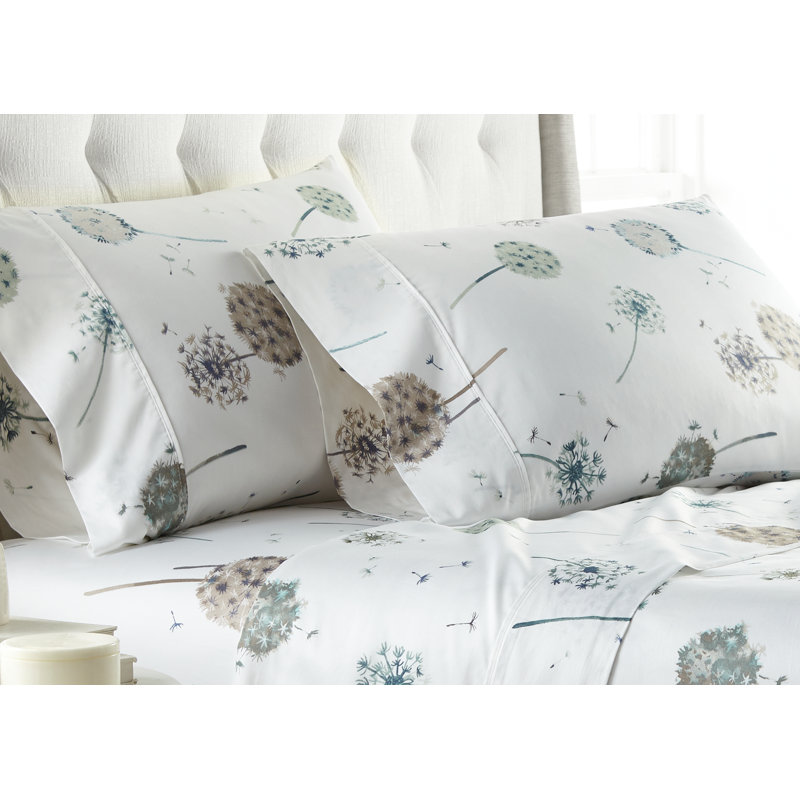 Ensemble de draps 100% coton 300 fils Dandelion Dreams Collection, Grand, Blanc