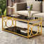 Table basse en verre de luxe moderne avec structure en métal doré, table basse rectangulaire avec tablette de rangement inférieure, table de centre Art déco pour le salon-182827485
