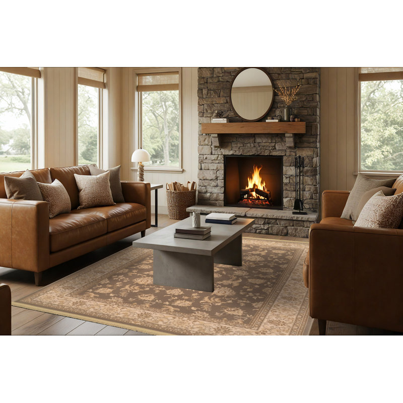 Tapis brun en laine brillante Hermione, Rectangle 5 pi 3 po x 7 pi 7 po