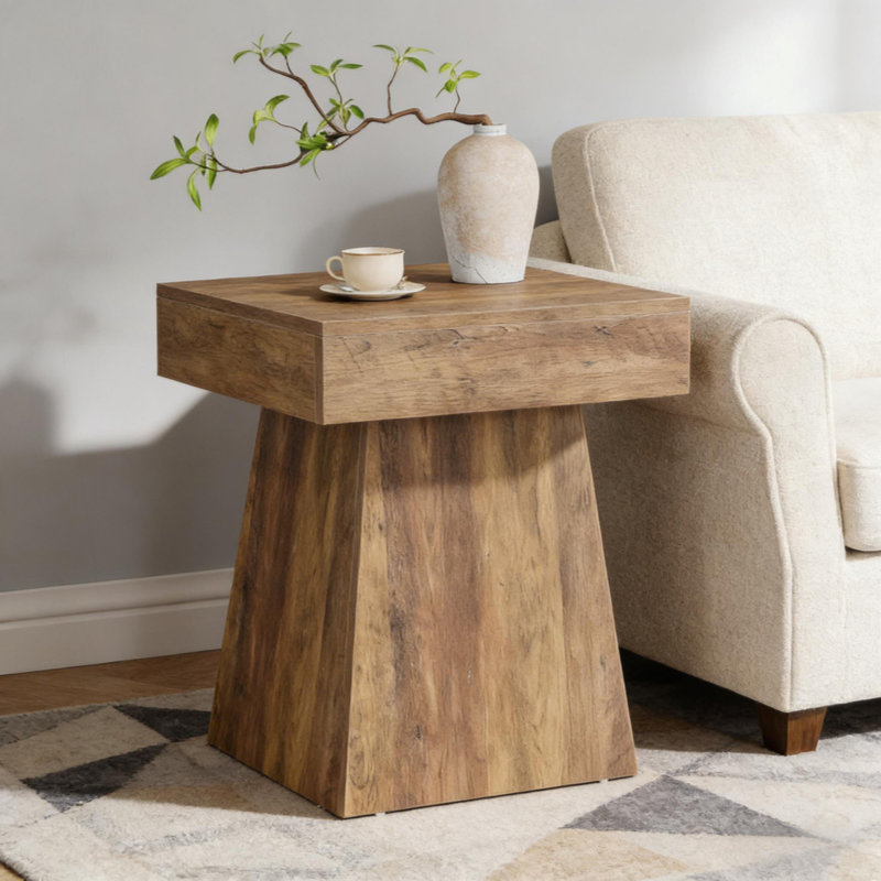 Table d'appoint étroite à silhouette naturelle, table de chevet / canapé / table basse carrée en bois d'ingénierie rustique, assemblage facile