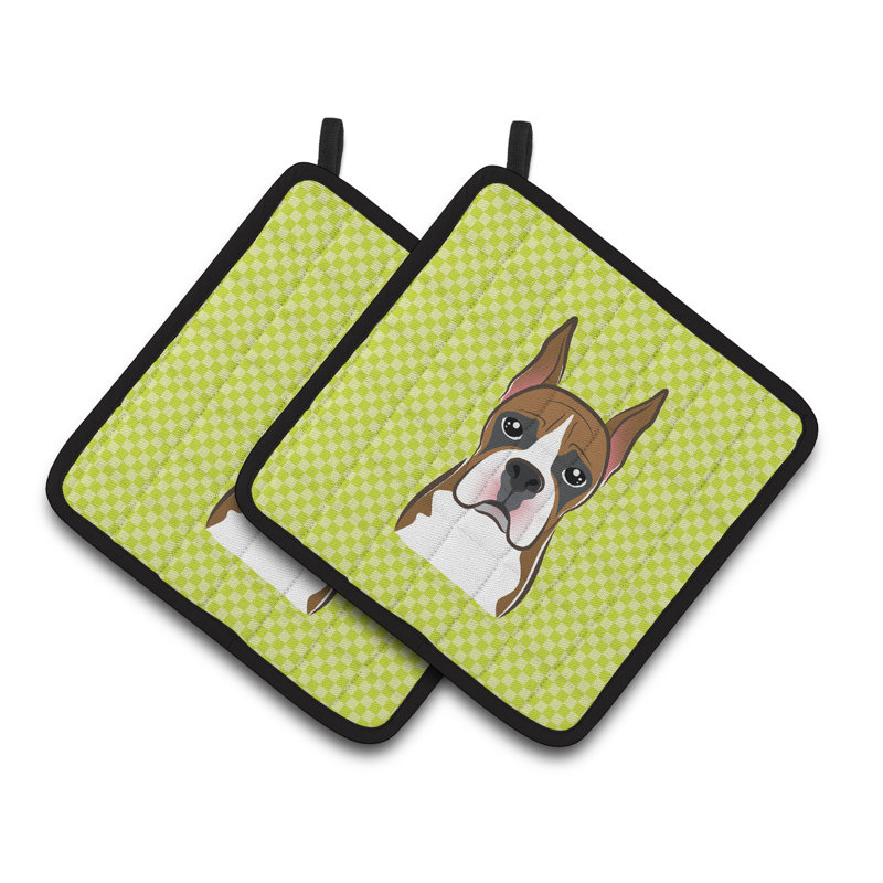 Caroline's Treasures Checkerboard Polyester Potholder, Lime Green