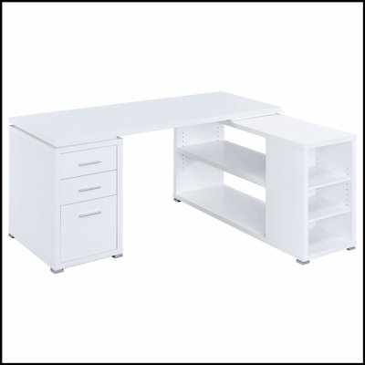 Bureau d'ordinateur en L à 3 tiroirs Driftwood avec rangement spacieux et charme côtier, parfait pour l'efficacité du bureau à domicile.