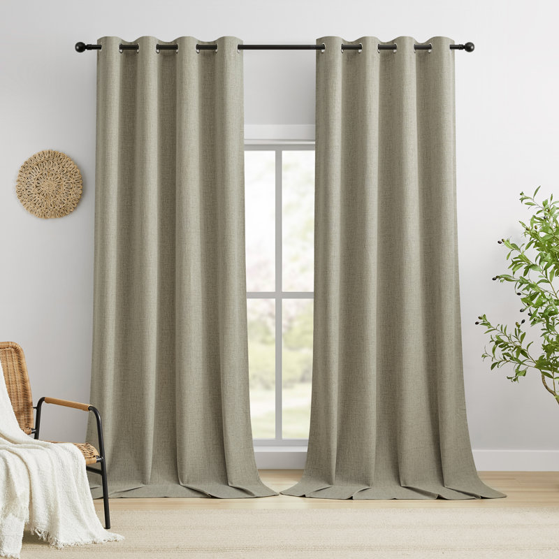 Leming 100% Polyester Burlap Blackout Curtains for Bedroom Grommets Curtains 2 Panels Set, Tan, 52" W x 90" L